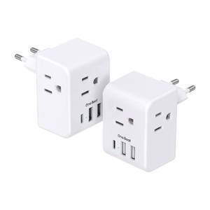 lot 6294 image: 2 Pack European Travel Plug Adapter, International Power Plug Adapter with 3 Outlets 3 USB Charging Ports(1 USB C), Type C Plug Adapter Travel Essentials to Most Europe EU Spain Italy France Germany