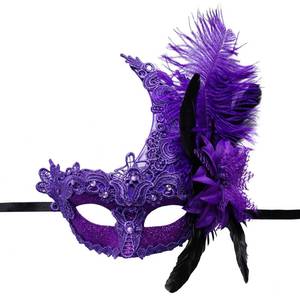 lot 6296 image: Yymobt Purple Feather Masquerade Mask Feather Venetian Mask for Women Cosplay Party Halloween Mardi Gras Christmas Masque