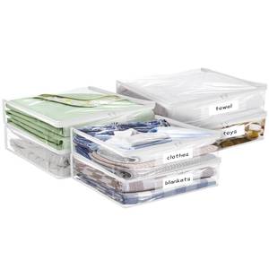 lot 6300 image: Plastic Storage Bags with Easy-Glide Zipper, Pack of 6, Durable Clear Vinyl Zippered Storage Bags for Clothes Sweaters Comforters Blankets Sheets Bedding (10.5 x 10.5 x 2.5 Inch)
