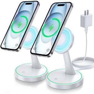 lot 6316 image: A2 Pack Magnetic Wireless Charger Stand 15W Fast Mag-Safe Charger for iPhone iPhone 17 17 pro 17 Air 17 pro max 1615141312 Series Magnet Wireless Charging Station with Light for AirPods