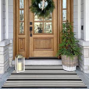 lot 6344 image: KOZYFLY Black and White Striped Outdoor Doormat 27.5x43 Inches Area Rug Washable Front Porch Rug Farmhouse Front Door Mat Indoor Outdoor Rug for Door, Kitchen, Entryway, Patio