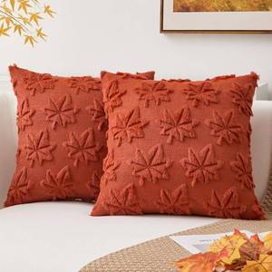 lot 6350 image: Kevin Textile Maple Leaf Pillow Covers 18x18 Inch Set of 2 Fallen Leaves Embroidery Decor Soft Plush Faux Fur Throw Pillows Pillowcases for Holiday Harvest Decor Sofa Couch Bedroom, Rust
