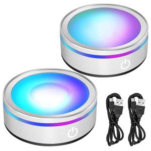 lot 6351 image: EEEKit 2 Pack 6 Colors LED Light Base, 3-inch Non-Slip Round Stand Display Plate Flat and Spherical Recess Show Crystal Ball Stand for 3D Crystal Glass Art
