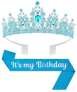 lot 6356 image: Papoopy Birthday Tiara and Crown with Sash, Birthday Tiara for Women Party (Blue)