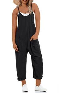 lot 6364 image: BASQDOV Womenfts Plus Size Jumpsuit Summer Casual Sleeveless Overalls Adjustable Strap Loose Fit Rompers With Pockets(Black,3XL)