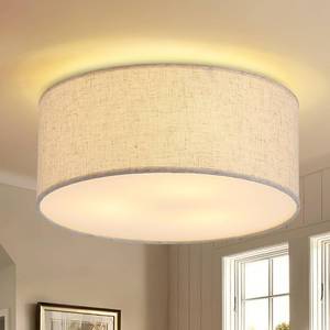 lot 7392 image: 12.6 Modern Close to Ceiling Light with Linen Fabric Drum Shade,3-Light Semi Flush Mount Ceiling Light Fixture,Drum Light Fixtures Ceiling Mount for Kitchen, Bedroom, Bathroom, Living Room, Hallwayin