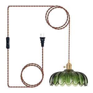 lot 7397 image: XZHGCEE Plug in Pendant Light Fixtures Hanging Light Plug in Green Glass Hanging Lamp, Pendant Lighting for Kitchen Island, Bedroom, Dining Room, Living Room, E26 No Bulb