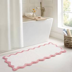 lot 7400 image: DyeFury Luxury Cute Bathroom Runner Rugs, White Bath Mat WPink Scalloped Edge, Microfiber Aesthetic Trendy Funky Fun Preppy Rug, Extra Soft Bathroom Mat Non-Slip for Tub, Shower, 47ftft x 20ftft