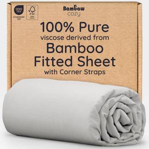 lot 7407 image: Bambaw 100percent Viscose Derived from Bamboo Fitted Sheet King Size, Cooling Fitted Sheets King Size, Gray Fitted Sheet Only, 16�� Pocket Fitted King Sheet Only, Cooling Mattress Sheets (Moonlight Gray)