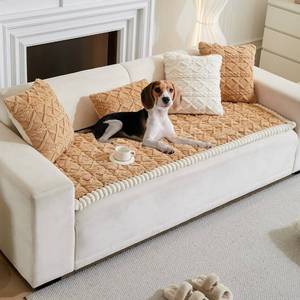 lot 7410 image: Tiwwie Couch Cover for Dogs Fuzzy Sofa Covers for Pet, Geometric Jacquard Coral Pet-Friendly Washable Non-Slip Sofas Slipcover Cushion Protector Pets Mat Dog Bed Mats