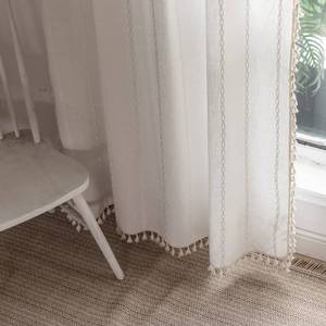 lot 7413 image: BCLBUSTE Boho Linen Curtains Off White - 96 Long, 2 Panels for Living Room, Bedroom - Embroidery Country Farmhouse Style - Light Filtering - Rod Pocket Drapes 52in W x 96in Lin