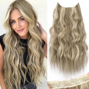 lot 8099 image: KooKaStyle Invisible Wire Hair Extensions with Transparent Headband Adjustable Size 4 Secure Clips Long Wavy Secret Wire Hairpiece 9H60AnumberAsh BrownPlatinum Blonde 20 Inch for Women