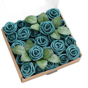 lot 8111 image: Lingfts moment Artificial Wedding Flowers 1.5 Rose Buds and 2in Petite Roses 25pcs Dark Teal wStem for DIY Wedding Boutonniere Wrist Corsages Bouquets Centerpieces Arrangementsin