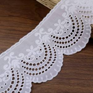 lot 8112 image: IDONGCAI Eyelet Lace Trim Cotton Embroidered Scalloped Floral Lace Fabric Trim for Garment Skirt Extender Wedding Home Decor DIY Craft Supply(White)