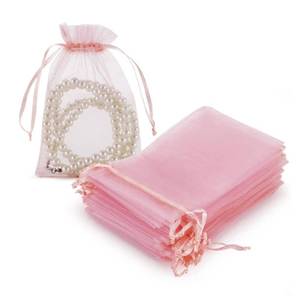 lot 8113 image: HRX Package 100pcs Blush Pink Organza Gift Bags, 4 x 6 inch Candy Mesh Drawstring Bags Jewelry Pouches for Christmas Wedding Baby Shower Party