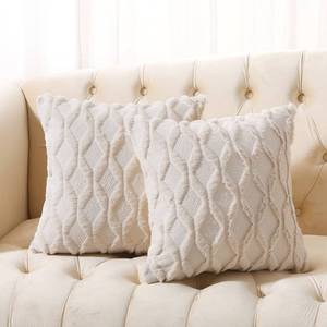 lot 8119 image: Volcanics Pack of 2 Christmas Faux Wool Throw Pillow Covers 20x20 Inches Decorative Farmhouse Velvet Couch Pillow Case Soft Plush Square Boho Cushion Pillowcase, Beige