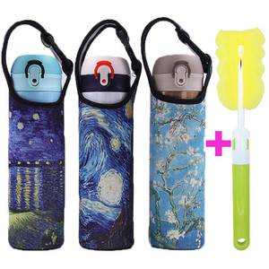 lot 8122 image: Kvvdi 3 Pack 16 oz - 21 oz Neoprene Water Bottle Sleeve 16.9oz Portable Bottle Cooler Cover Holder Strap for Outdoor - 3 Blue