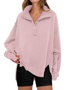 lot 8128 image: ANRABESS Womenfts Sweatshirts Oversized Casual Loose Button Up Henley Pullover Top High Low Split 2025 Fall Fashion Outfits Blue Small