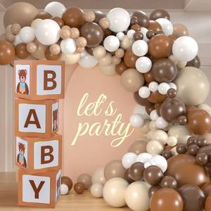 lot 8137 image: 161pcs Brown Balloons Garland Arch Kit With 4pcs Printed Letters Bear Baby Boxes for Bear Baby Shower Neutral Woodland Jungle Safari Wild One Birthday Party Decorations