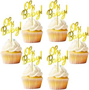 lot 8146 image: 12 Gold Foiled Oh Baby Baby Shower Cupcake Toppers, Baby Shower Cake Decoration, Gender Reveal Party, Neutral Baby Shower 7Pk