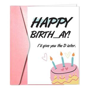 lot 8153 image: MEIXIAOVISNB58 Funny Humorous Birthday Greeting Card � Happy Birth_ay Design with Cake Illustration and Pink Envelope 2Pk