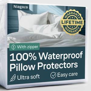 lot 8194 image: Niagara 8 Pack Waterproof Pillow Protectors Standard 20x26 Inches Smooth Zipper Premium Encasement Covers Quiet Cases Set White