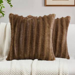 lot 9352 image: FUTEI Brown Decorative Throw Pillow Covers 22x22 Inch Set of 2,Soft Fluffy Faux Rabbit Fur Dyeing Striped Textured Cushion Case,Modern Home Decor for Couch Bed Living Room