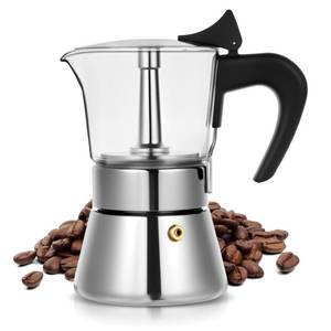 lot 9358 image: Suiitat Induction Moka Pot, 4 Cups (7.1 oz) Crystal Glass-Top and Stainless Steel Moka Pot, Classic Stovetop Espresso Maker, Silver