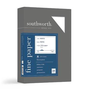 lot 9360 image: Southworth� 25percent Cotton Business Paper, 8 12 x 11in, 24 Lb, White, Box Of 500in