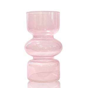 lot 9365 image: BLOFLO Pink Transparent Glass Hydroponic Vase, 7Inches Colored Glass Vase for Flower, Modern Geometric Three-Layer Floral Vases for Home Office Wedding Table Dcor(Pink)
