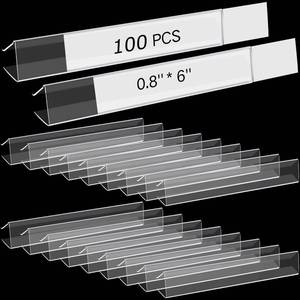 lot 9386 image: Teling 100 Pieces Shelf Label Holder, Clear Plastic 0.875ftft x 6ftft Shelves Clip Wood Tags Ticket Sign Label Metal Holders for 0.75ftft Thick Shelves Includes Matched Blank Inserts Offices Libraries