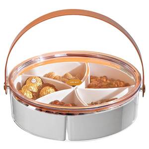 lot 9396 image: WMM Round Clear Divided Serving Tray with Lid and Handle, Portable Snack Platters for Candy, Fruits, Veggies, Nuts, Snacks, for Parties, Entertaining, Picnic Appetizer Tray (Transparent)
