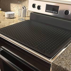 lot 10394 image: Stove Top Covers for Electric Stove - Silicone Stove Cover Mat - 28 x 20 Ceramic Stove Guard Stove top Protector, Heat Resistant Cooktop Cover, Dish Drying Mats for Kitchen, Black