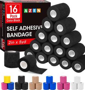 lot 10418 image: AZEN 16 Pack Self Adhesive Bandage Wrap Black, 2 X 5 Yards Black Athletic Tape, Vet Wrap, Tattoo Grip Tape WrapAnkle Tape, Cohesive Bandage Wrapin