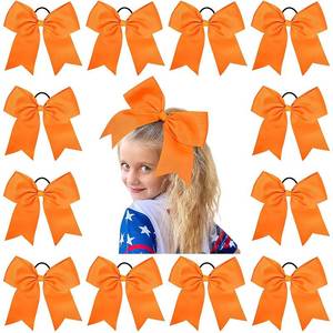 lot 10420 image: 18PCS 8 Large Cheer Bow Orange Ponytail Holder Elastic Band Hair Ties Hair Bow Accessories for Cheerleading Teen Girls High School College Softball Competition Sportsin