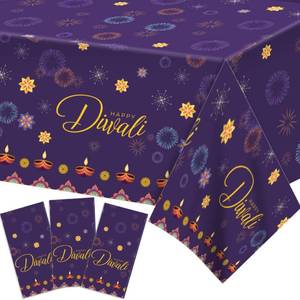 lot 10440 image: 3 Pack Happy Diwali Tablecloths Festival of Lights Party Table Covers Hindu Deepavali Festival of Lights Party Decoration Happy Diwali Table Cloth for Indian Deepavali Diyas Supplies,54 x 87 Inch