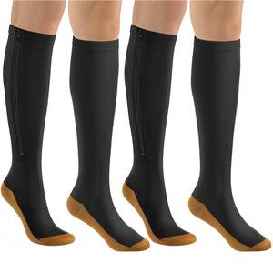 lot 10454 image: bropite Zipper Close Toe Compression Socks for Women and Men 2 Pairs Knee high 15-20mmHg for Walking Running Nurses Pregnancy
