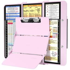 lot 10474 image: Nursing Clipboard Foldable, Foldable Clip Board wNursing Edition Medical Charts,3 Layers Aluminum, Nurse Note wLow Profile ClipandPen Clip for Students, Nurses and Doctors, Baby Pink