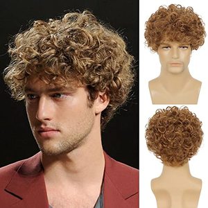 lot 10478 image: Beweig Mens Short Curly Light Brown Wig with Bang Synthetic Cosplay Halloween Costume Party Natural Hair Wig