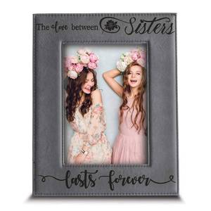 lot 10484 image: BELLA BUSTA The Love Between Sisters Lasts Forever_Birthday, Christmas gift for Sister-Engraved Leather Picture Frame (4 x 6 Vertical)