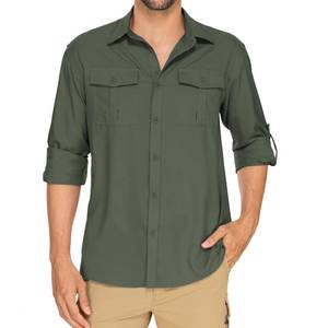 lot 10487 image: Anteef Mens Safari Shirts Long Sleeve UV Protection Hiking Fishing UPF 50 Quick Dry Camping Travel Shirts Army Green