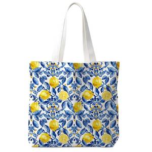 lot 10488 image: VIIJJUE Lemon Tote Bag,Lemon Gifts for Women,Blue Reusable Grocery Bags Shopping Bags