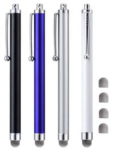 lot 10489 image: Stylus, 4 Pcs 5.0 Inch Mesh Fiber Tip Stylus Pens for Touch Screen, Compatible with iPad, iPhone, Kindle Fire, 4 Extra Replaceable Hybrid Fiber Tips (White, Black, Silver, Blue)