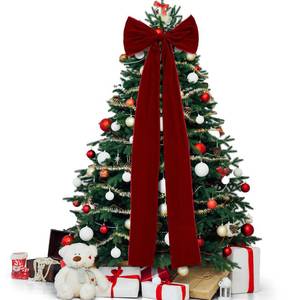 lot 10496 image: Knitgrip Extra Large Christmas Tree Topper Bows 15.7 x 47.2 Inches Giant Burgundy Christmas Velvet Decorative Bows with Long Streamers for Xmas Tree Wreath Party Holiday Farmhouse Home Decorations