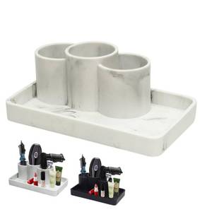 lot 11251 image: Suanti Upgrate Toothbrush Holders Tray for Bathroom Counter,Multi-functional 2-in-1 Resin Vanity Tray with 3 Compartments for Vanity,Sink,Dressing Table Organization-White Marble Bathroom Accessory