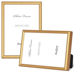 lot 12364 image: Autjvy 6x8 Picture Frame set of 2, Matte Gold Modern Simple Thin Aluminum Metal Photo Frame with HD Real Glass, Display for Tabletop and Wall Collage, 2 Pack