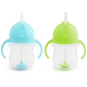 lot 12367 image: Munchkin Any Angle Sippy Cups for Toddlers, Spill Proof Weighted Straw Cup with Transition Handles for Babies 6 Months and Up, 2 Pack, BlueGreen