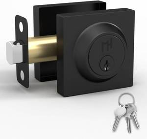 lot 12375 image: Mega Handles - SUANA Deadbolt I Entrance Lock - Heavy Duty Square Locking Deadbolt for Left or Right-Handed Doors - InteriorExterior - Matte Black