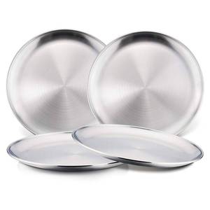 lot 12384 image: HaWare Toddlers Kids 188 Stainless Steel Plates, Durable Metal 304 Feeding 8in Dishes for ServingSnackCamping, No Plastic and Dishwasher Safe - 4 Pack