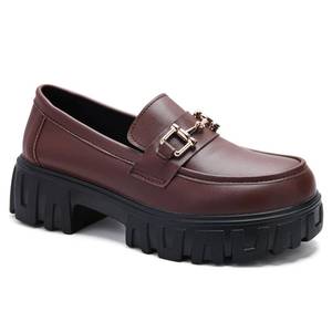 lot 12400 image: Chunky Loafers for Women Platform Shoes Slip On Lug Sole Heel Work Shoes with Chain Comfort Memory Foam Non Slip Wedge Business Dress Shoes Ladies, Brown Leather, 10.5 M US